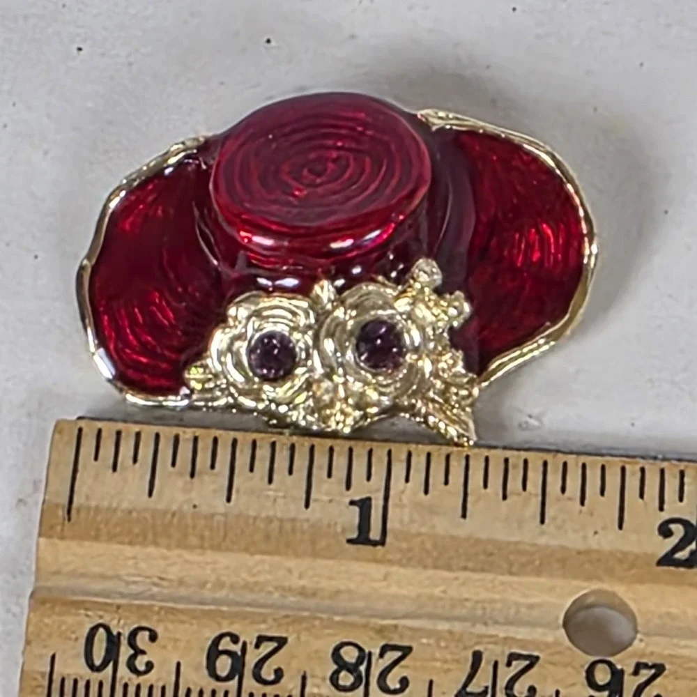 Vintage Western Red Cowboy Hat Brooch Pin  Rhinestones Red Hat Society lot 3 ear